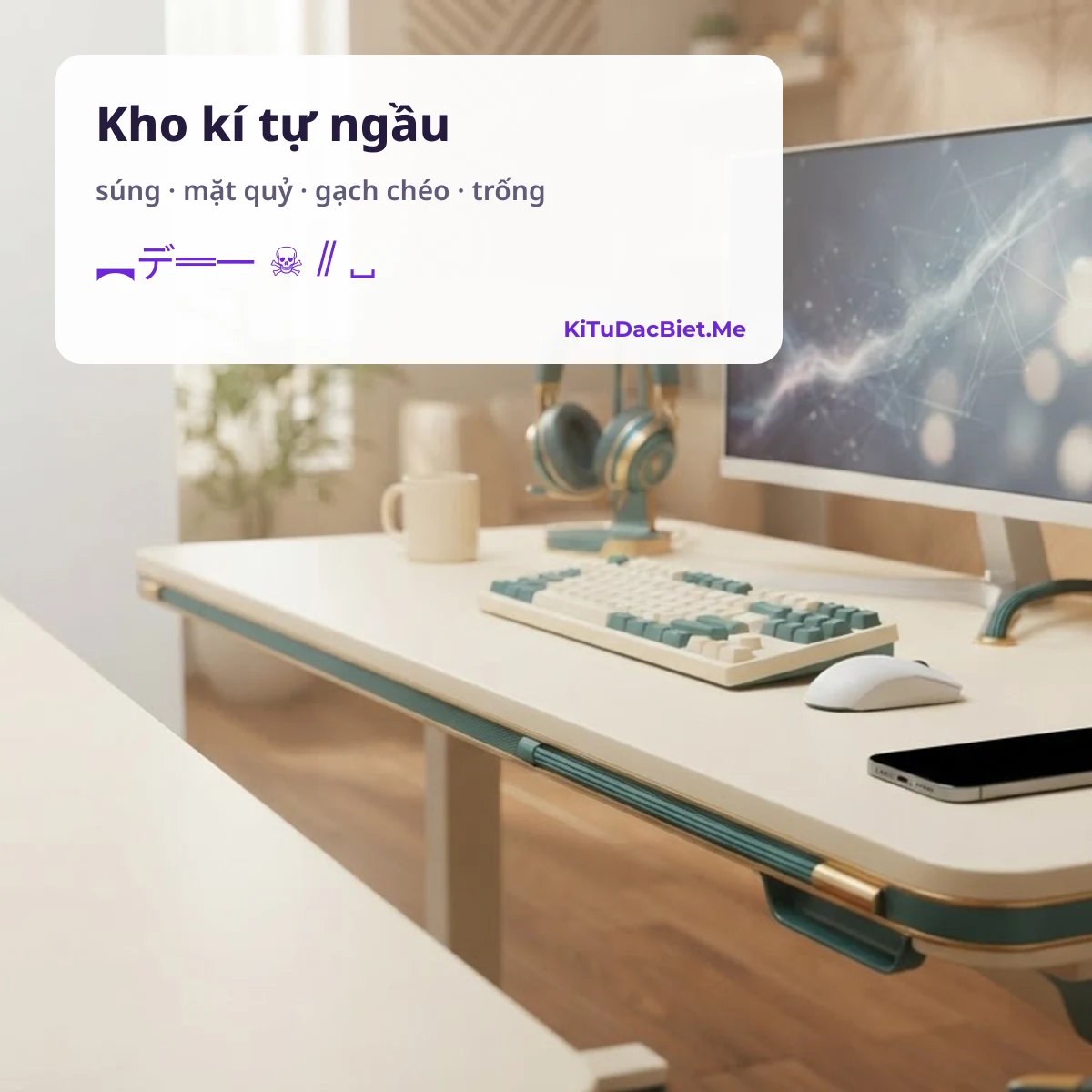 Kho kí tự ngầu: súng, mặt quỷ, gạch chéo và kí tự trống