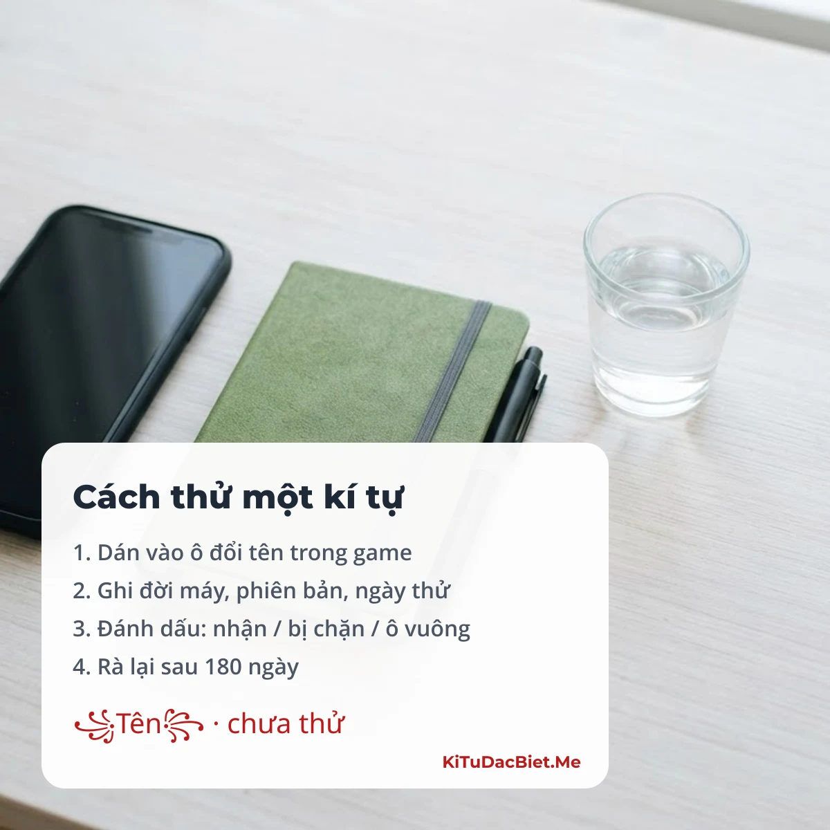 Quy trình kiểm chứng kí tự của KiTuDacBiet.Me: dán, ghi máy và phiên bản, đánh dấu kết quả